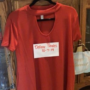 Rust orange chocker blouse w/pockets